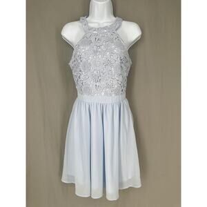 Lulus Dress Womens Small Light Blue Mini Lace Party Formal Sleeveless Homecoming